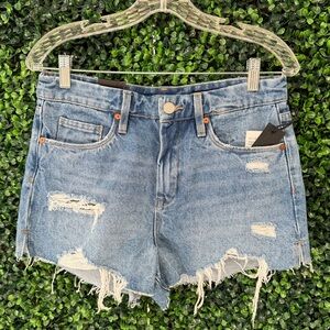 BlankNYC Barrow Vintage high-rise denim jean shorts cut-off distressed